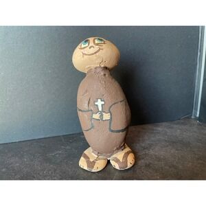Painted Stone Monk Friar Padre Figurine Small Brown Excellent Folk Art Cross